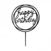 Topper na tort Happy Birthday okrągły czarny 1szt. 